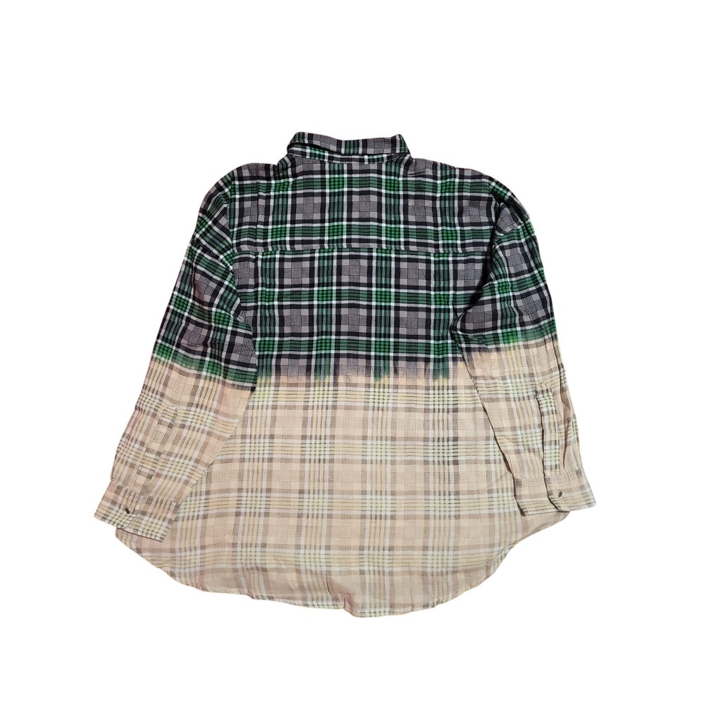 FOREVER 21 Two Tone Plaid Flannel Shirt Men's Green Tan Bleached SIZE M - Picture 4 of 4